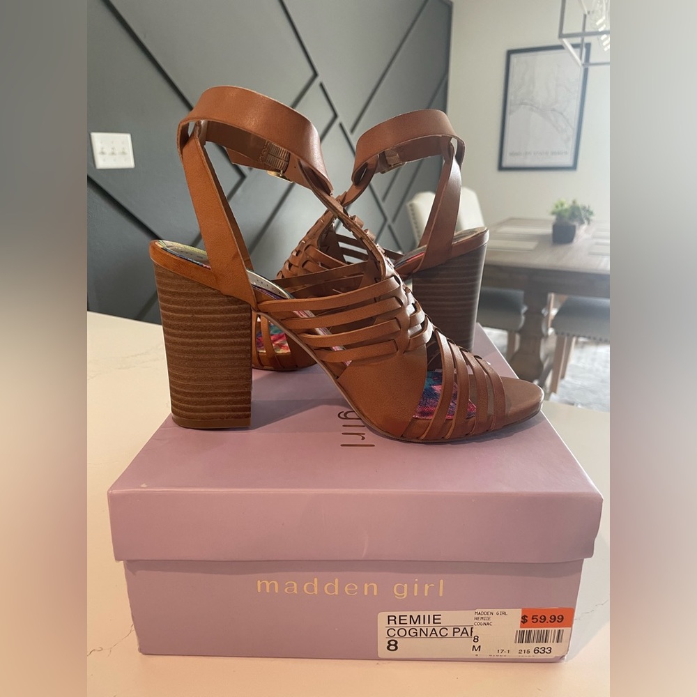 Madden Girl Remiie Cognac Heel Size 8